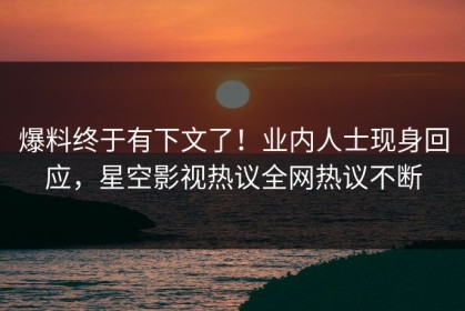 爆料终于有下文了！业内人士现身回应，星空影视热议全网热议不断