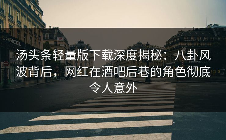 汤头条轻量版下载深度揭秘：八卦风波背后，网红在酒吧后巷的角色彻底令人意外