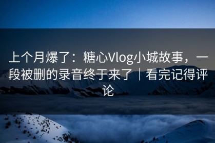 上个月爆了：糖心Vlog小城故事，一段被删的录音终于来了｜看完记得评论