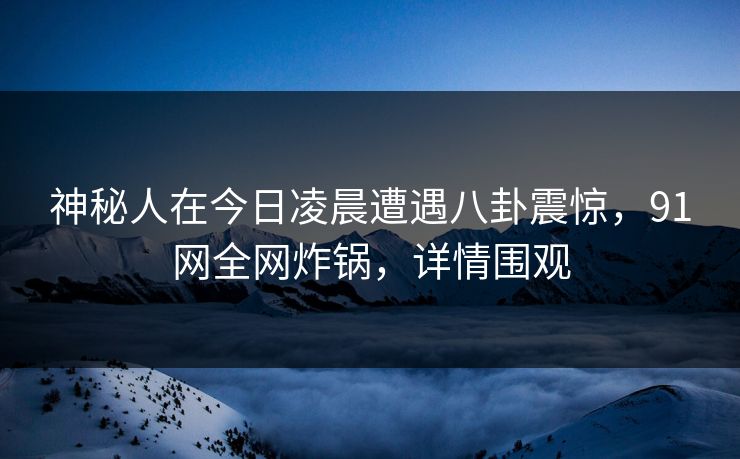 神秘人在今日凌晨遭遇八卦震惊，91网全网炸锅，详情围观